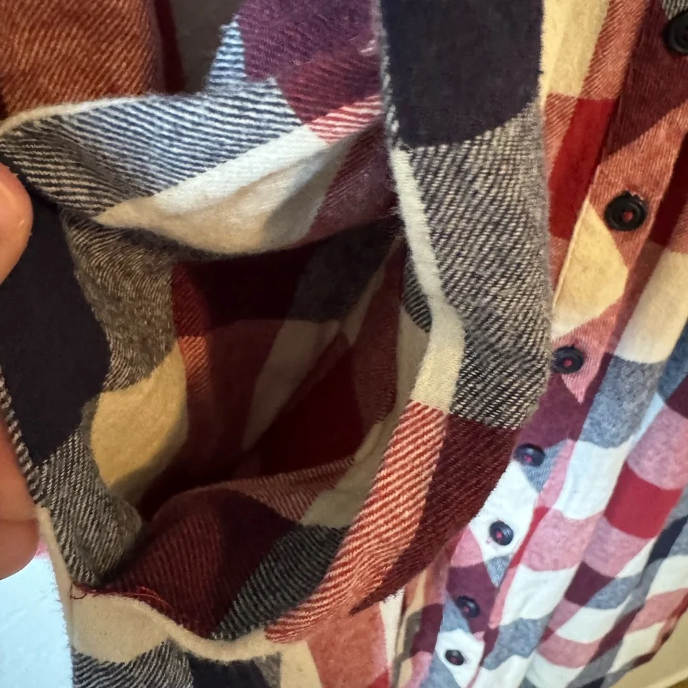 ModCloth Plaid Shirt Dress Medium | Button Front Fit & Flare Pockets Red Blue - Picture 7 of 10